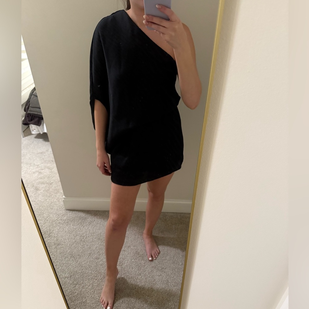 Tychee Black Silk One Shoulder Dress Size Medium